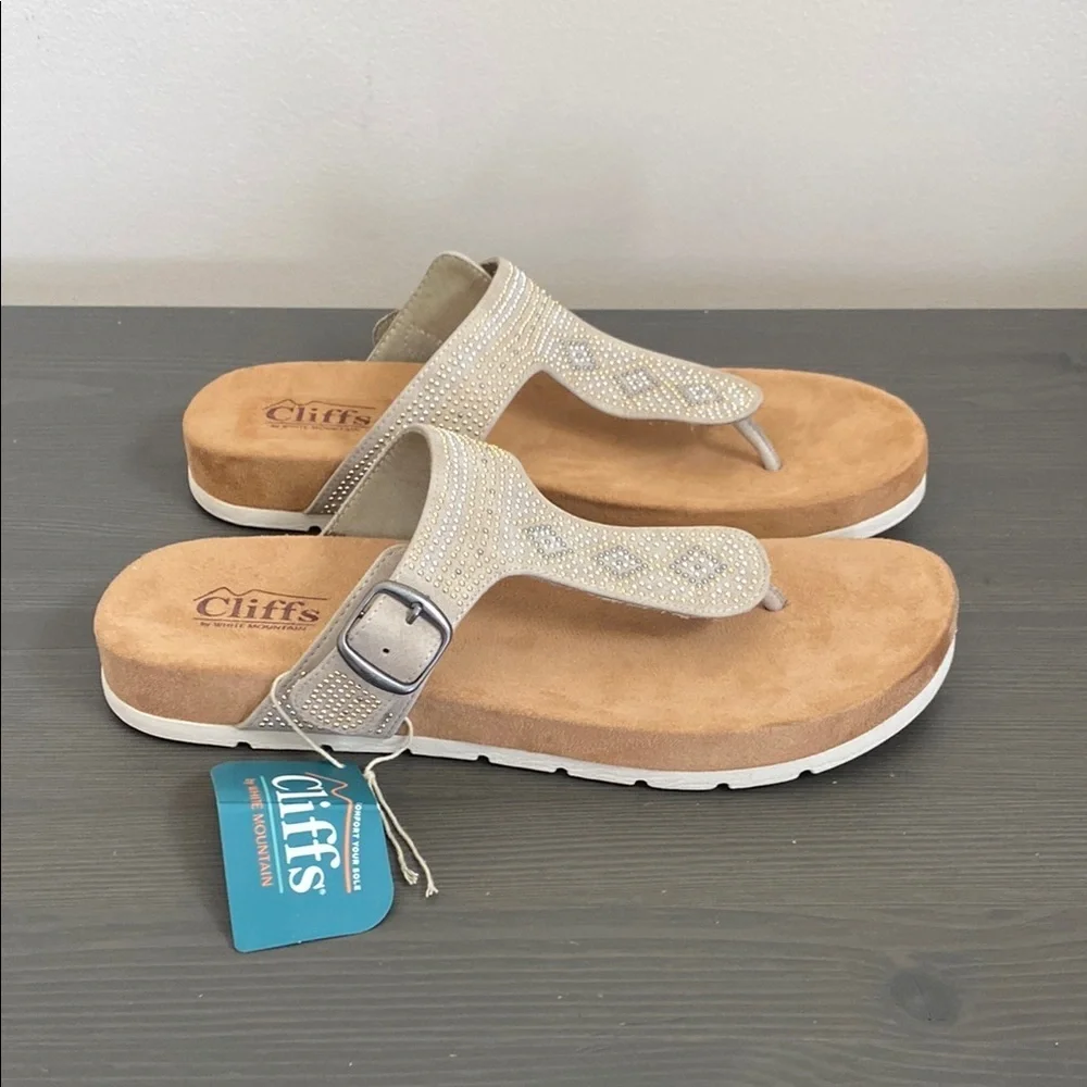 Cliffs By‎ White Mountain Tracy Thong Sandal Slip On Sparkle Studded Upper Sz 10